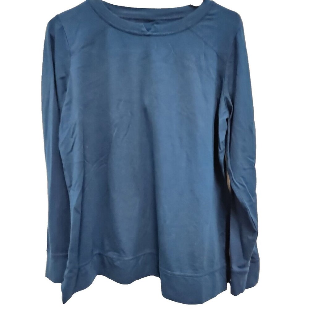 Belle Kim Gravel Womens Top Medium Teal Long Sleeve Side Slit Minimalist Casual